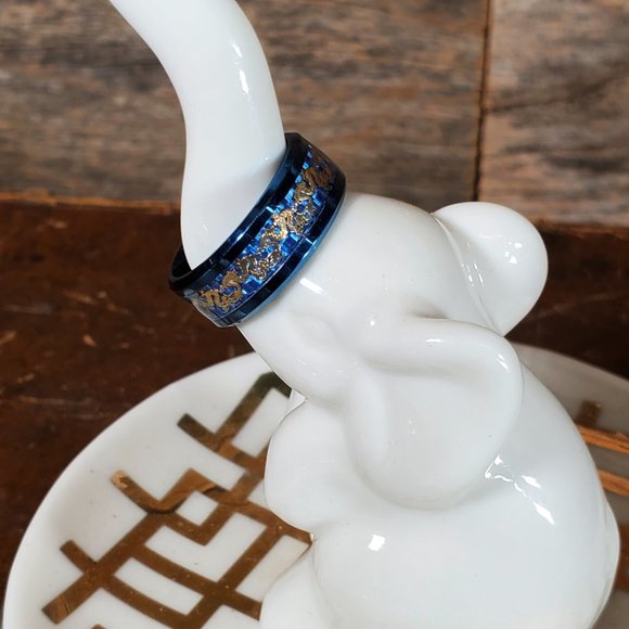 Ronan Men's Ring - Blue Titanium Steel with Gold Dragon Inlay  - NEW SIZES - Picture 2 of 7